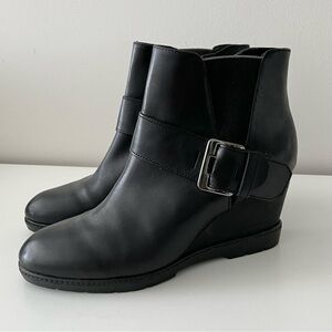Geox Respira Italian Patent Wedge Zipper Buckle Ankle Boots-Black-Women EU 39